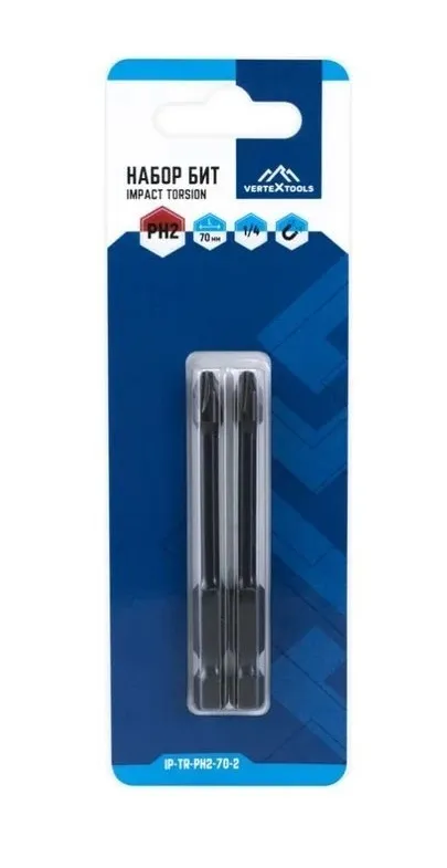 НАБОР БИТ IMPACT TORSION PH2X70 2 шт. VERTEXTOOLS IP-TR-PH2-70-2