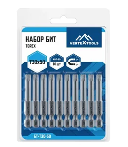 НАБОР БИТ T30X50 VERTEXTOOLS 10шт. (1/ 10/ 120) арт БТ-Т30-50